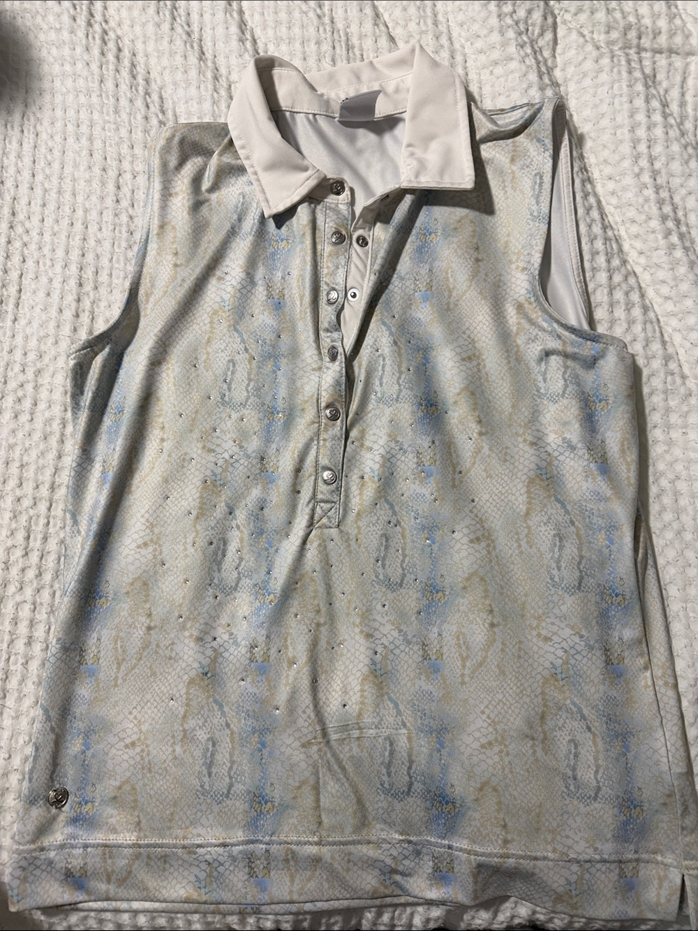 Daily Sports White Sleeveless Polo with Light Blue & Cream Pattern - Kids